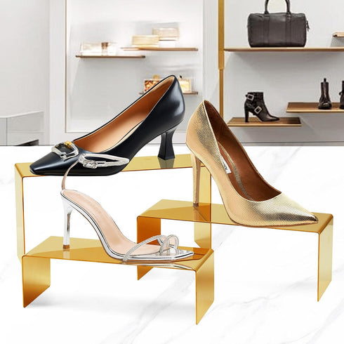 Set 3, Countertop Bag Display Stand Gold Purse Display ,Stainless Steel Heavy Duty Handbag Display Stand Shoe Rack