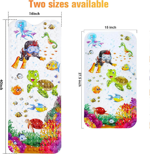 40 Inch 16 Inch-Rectangular, Bath Mat for Tub Non Slip, Machine Washable Anti Slip Cartoon Baby Bathtub Shower Mat