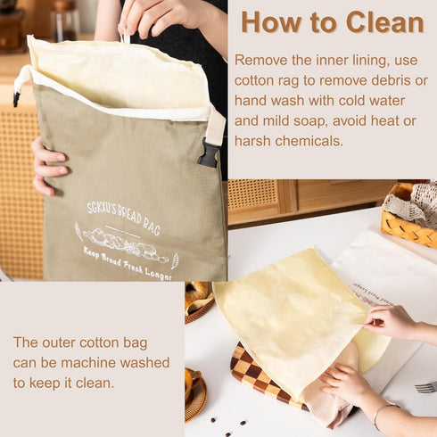SGKXU 2 Pack Reusable Beeswax Bread Bags for Homemade Sourdough - XL Removable Cotton Linen Sourdough Storage Bags
