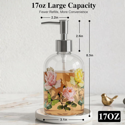 17 oz Glass Soap Dispenser Bottle with Pump,Refillable Liquid Hand Dispenser for Bathroom, Kitchen Soap Dispenser