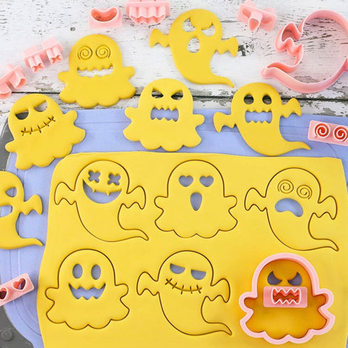 Halloween Cookie Cutter Set, 10 pcs 3D Plastic Pressable Ghost Biscuit Cutters for Kids