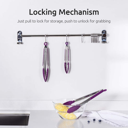 U-Taste Kitchen Tongs, 7/9/12 inches Cooking Tongs with High Heat-Resistant Non-Stick Tips, Pack of 3 (Purple)