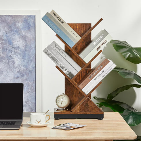 5 ruboka Tree Bookshelf,Retro Floor Standing Bookcase Display for CDs/Magazine/Books,Small Bookshelf for Bedroom,Living