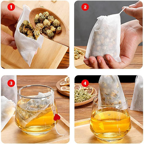 300 Pcs Disposable Tea Filter Bags for Loose Leaf Tea, Empty Tea Bags Suitable for Spices, Herbs, Bring Tea Spoon (3.54