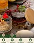 Semderm Set 4, 14oz Vintage Glass Coffee Mugs of Overnight Oats Containers with Bamboo Lids and Spoons - Clear Tea Cups