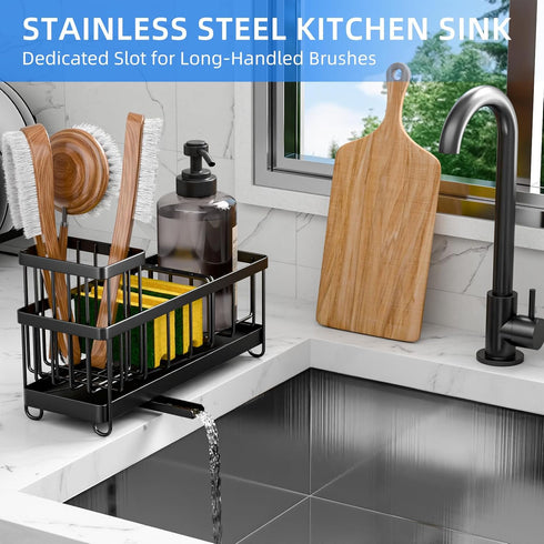 Generic 9.25 3.97 6.37 Inches, Kitchen Sink Caddy Organizer, Black Metal Storage Rack with Adjustable Dividers, x x