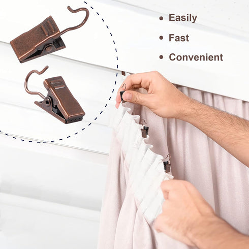 JANYUN 30 Pack Mini Heavy-Duty Hook Clip Set, Curtain Clips for Photos Home Decoration Art Craft Display (Copper)
