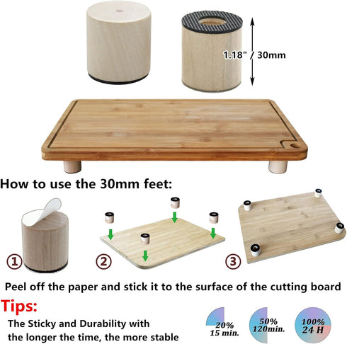 Non Slip Feet for Cutting Board, Self Adhesive Wooden Foot, Feet for Cutting Board Appliance