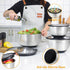 Rorence Stainless Steel Mixing Bowls Set - 3 Nesting Metal Salad Bowls with Transparent Lids, Non-slip Silicone Bottom
