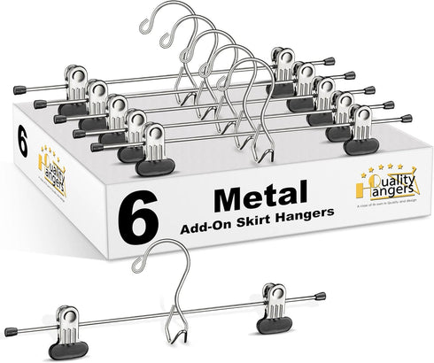 6 Quality Heavy Duty Pants Hangers, Extra Wide Adjustable Clips, Multi Stackable Add on Hangers, Chrome
