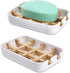 Bamboo Wooden Soap Dishes for Bathroom - Bar Soap Holder Shower Tray (Two Pieces, White)