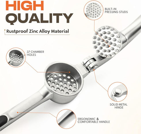 SRISE Set Kitchen Garlic Press, Rust Proof & Dishwasher Safe Garlic Mincer, Durable Garlic Crusher with PeelerBrush