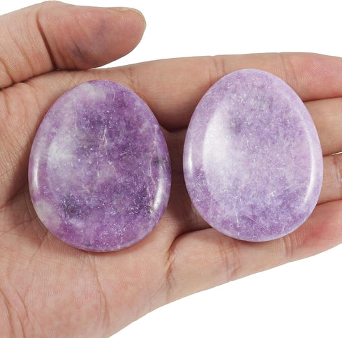 Fekuar Natural Purple Strengite Crystal Thumb Worry Stone, Hand Carved Healing Crystal Teardrop Pocket Stones for