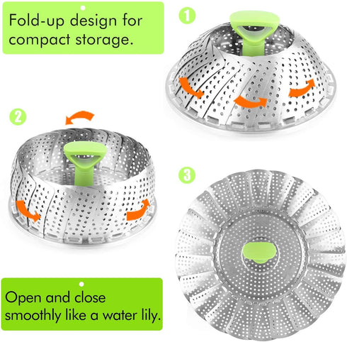 Consevisen Vegetable Steamer Basket for Cooking, Stainless Steel Veggie Steam Basket, Folding Expandable Steaming