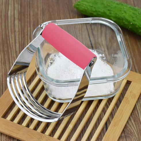 Heavy Duty Dough Blender, Stainless Steel Pastry Cutter for Mixing Flour and Butter, Professional Baking Tool (Pink)