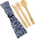 Honbay 3PCS Japanese Style Eco-friendly Bamboo Flatware Set, Reusable Utensils with Retro Pouch - Spoon, Fork, Knife