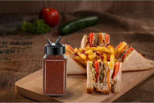 12 Pack 4oz Clear Plastic Spice Jars with Black Lids, Square Seasoning Containers with Chalk Labels, Kitchen Cabinet