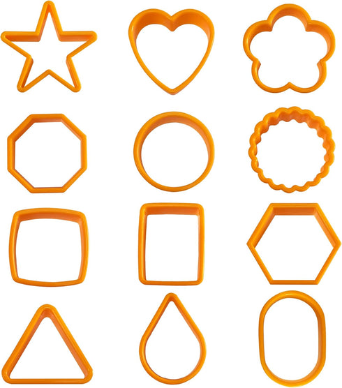 XIPEGPA 12PCS Color Plastic Cookie Cutters, Heart, Star, Triangle for Vegetable and Fruit Cutting