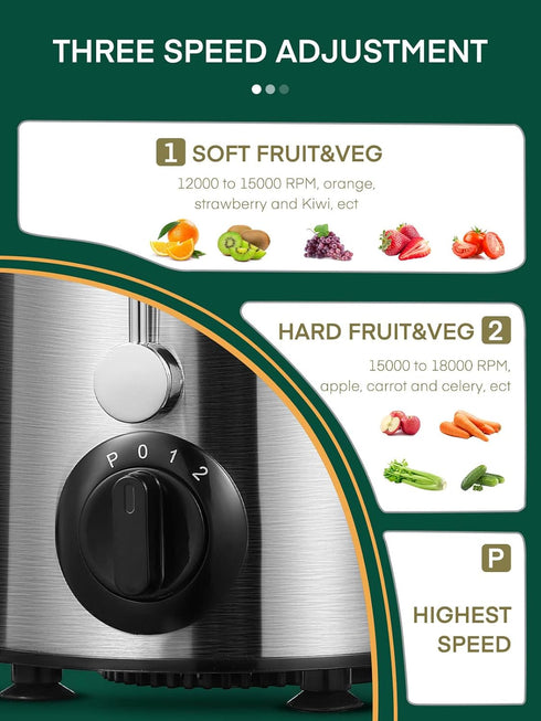 3-Speed Setting, 400 Juicer Machines, HOUSNAT Juicer Whole Fruit and Vegetables with W Motor Quick Juicing Ideal