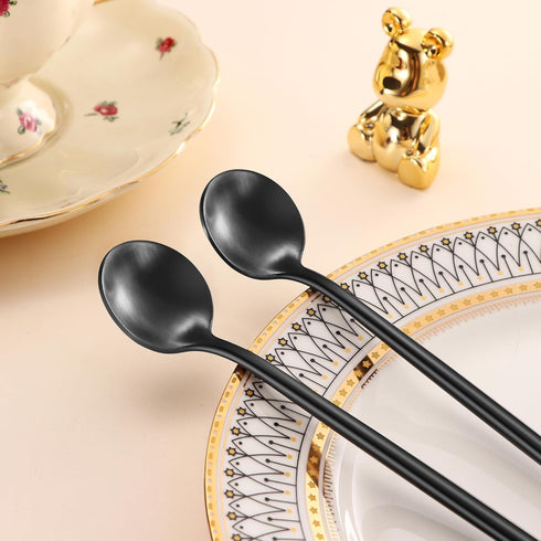 4 PCS 6.7 Inches Satin Black Stainless Steel Coffee Spoons, Iced Tea Spoon, Espresso Stirring Spoon