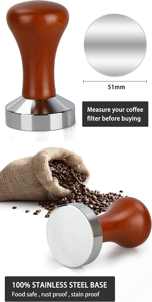 51mm Espresso Tamper, Premium Barista Coffee Tamper, Classic Series Stainless Steel Espresso Press Tool