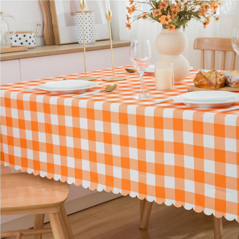 MANGATA CASA 2Pcs Orange Gingham Table Cloth, Waterproof Kitchen & Table Linens, Pumpkin Yellow 60x72in