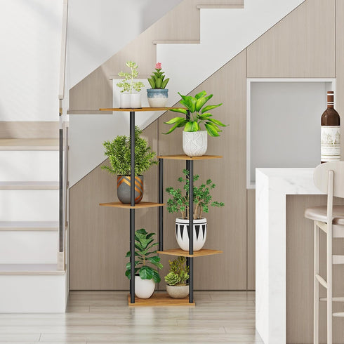 5 HAYOFAMY Tier Plant Stand Indoor, Tall Plant Shelf Metal Wood Multiple, Flower Pot Holder for Living Room Office