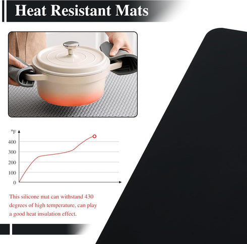YACEYACE 2Pcs Black Silicone Mats, 15.7"x 11.8" Placemats for Kitchen Counter, Baking, Jewelry