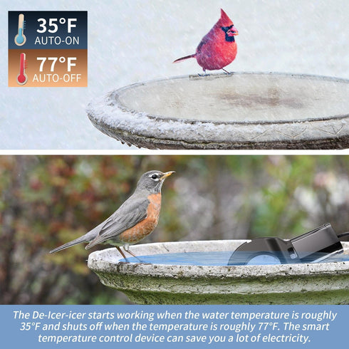 3PCS 500 9.8 Watt Bird Bath De-Icer with Thermostat, Cast Aluminum Submersible Chicken Water Heater, Heated Bird Bath
