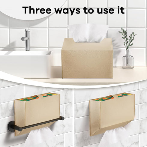QUISBE (Beige-2 Pack) Tissue Box Cover Holder Compatible with Kleenex Disposable Paper Hand Towels, Leather Paper Towel