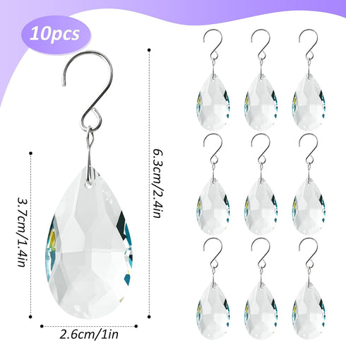 10pcs 38mm Crystal Sun Catcher, Hanging Clear Teardrops Chandelier Crystals Parts Prisms Pendants with Hook for Windows