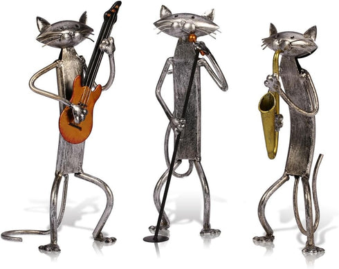 Too-arts A Playing Guitar Cat Metal Sculpture, Iron Statue Handwork Handicrafts, 3 Funny Design