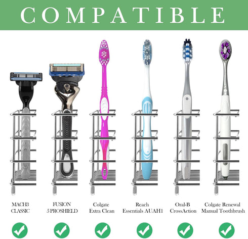 Linkidea Stainless Steel Toothbrush Holder Stand - 7 Slot Organizer for Shower, Bathroom, Wallmount/Countertop