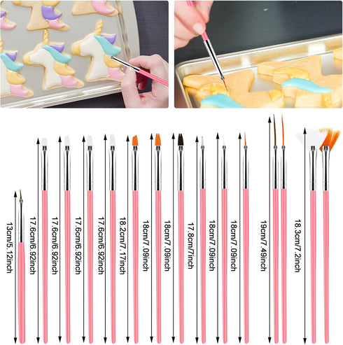Aster 15Pcs Cake Decorating Brushes, Cake Painting Brushes Kit Food Safe Paint Brushes Fondant Sugar DIY Tools Set Cookie Decorating Supplies Candy Icing Pastry Brush for Baking(Pink) by Aster