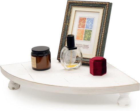 Counter Countertop Corner Wood Shelf, Rustic Pedestal Stand, Farmhouse Corner Shelves Stand, Tray Riser for Coffee Bar