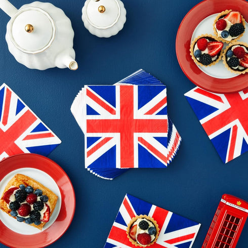 Juvale 100-Pack Union Jack Cocktail Napkins - 2-Ply Paper 6.5 x 6.5 in for UK Celebrations