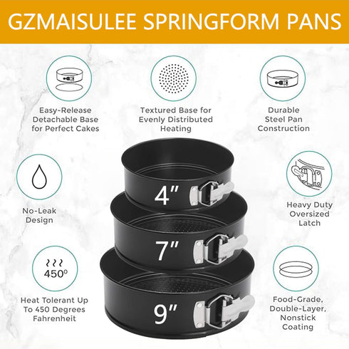 Springform Cake Pan Set of 3 (4, 7, 9 Inch) Round Leakproof Nonstick Cheesecake Pans with Removable Bottom Stainless Steel Bakeware