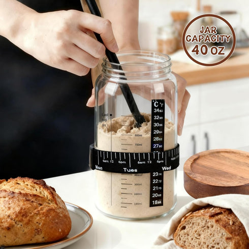 Kit,40oz Lid,2 (9Round 10Oval),Bread Sourdough Starter Sourdough Starter Jar with Wooden Banneton Bread Proofing