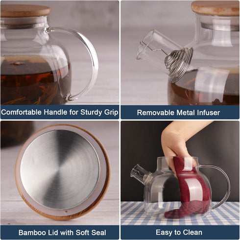 CnGlass Glass Teapot, Stovetop Safe, 30.4oz Clear Teapot with Removable Filter Spout for Loose Leaf Tea