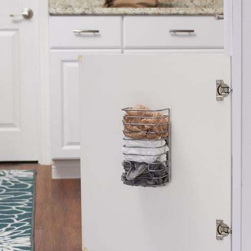 Household Essentials Cabinet Door Trash Bag Holder, Steel Frame, Satin Nickel Powder Coating, Perfect for Disposable