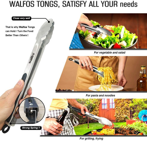 Walfos 7 Inch Small Kitchen Tongs, Mini Silicone Serving Tongs for Cooking, Salad, Grilling, Pasta, Vegetables