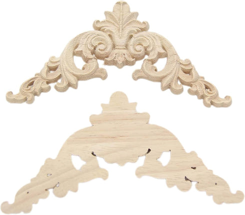 Wood Carved Applique, 4 Pack Decorative Wood Trim, 3.15x3.15inch Unpainted Appliques for Furniture Decor Decal