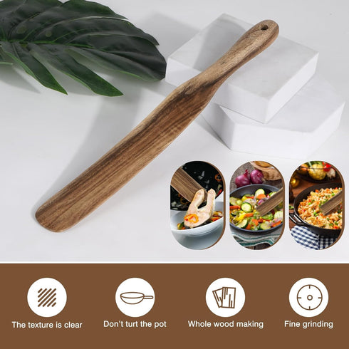 Spurtle for Sourdough Starter - Wooden Kitchen Utensils for Spreading, Cooking, Mixing, NonStick Cookware