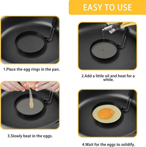 YOLCAR 2 Pack Black Nonstick Silicone Egg Rings, Upgraded Leak-proof Liquid Egg Bite Mold, Egg Mold for Frying eggs