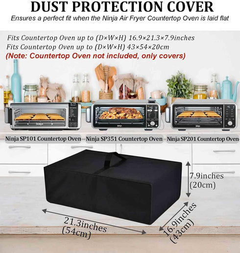 Air Fry Countertop Oven Waterproof Heat-Resistant Dust-Proof Cover Case with handle for Ninja SP101/SP351/SP201/FT102CO Digital Air Fry Countertop Oven (Black, 16.9"D×21.3"W×7.9"H)