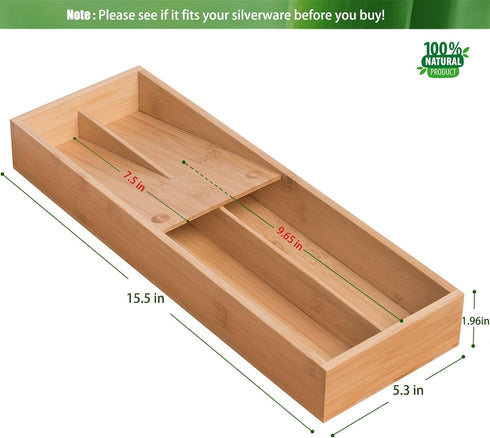 Bamboo Silverware Drawer Organizer, Kitchen Small Silverware Organizer, Utensil Tray Holder, Cutlery Tray for Spoons, Forks, Knives, Suitable for a family of 2-4 by guiogc