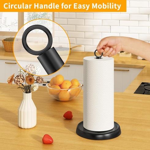 Paper Towel Holder Countertop, Black Paper Towel Holder for Standard & Jumbo Rolls, Stainless Steel Paper Towel Holder Stand with Anti-Slip Weighted Base for Kitchen Bathroom by PAROTO