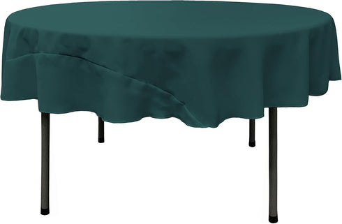 LA Linen Polyester Poplin Washable Round Tablecloth, Stain and Wrinkle Resistant, 72", Teal Dark