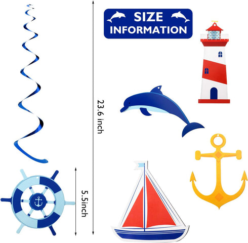 WILLBOND 20 Pieces Nautical Hanging Swirl Cruise Ship Anchor Nautical Sailor Theme Party Decorations for Birthday Baby