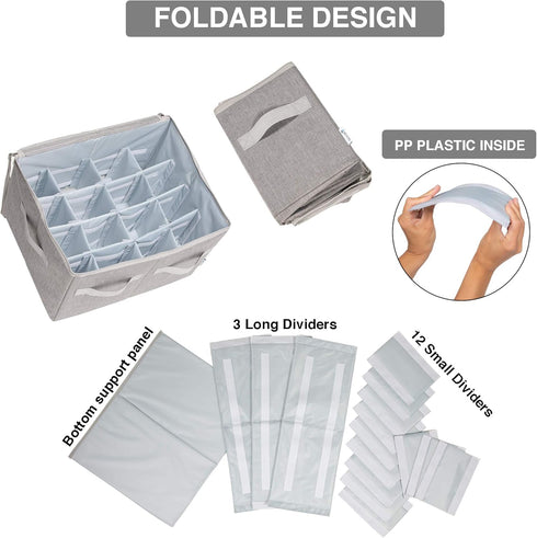 Moteph Shoe Organizer for Closet - Shoe Storage Organizer with Clear Cover & Adjustable Dividers (Grey, Medium - 16